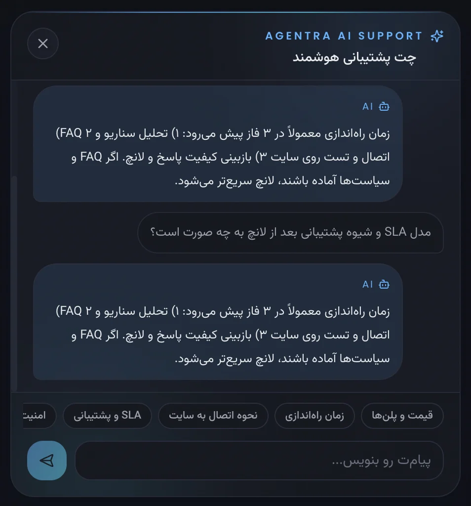 ویژوال رابط Support Copilot برای کیس‌استادی برنامه‌ریزی‌شده AGENTRA